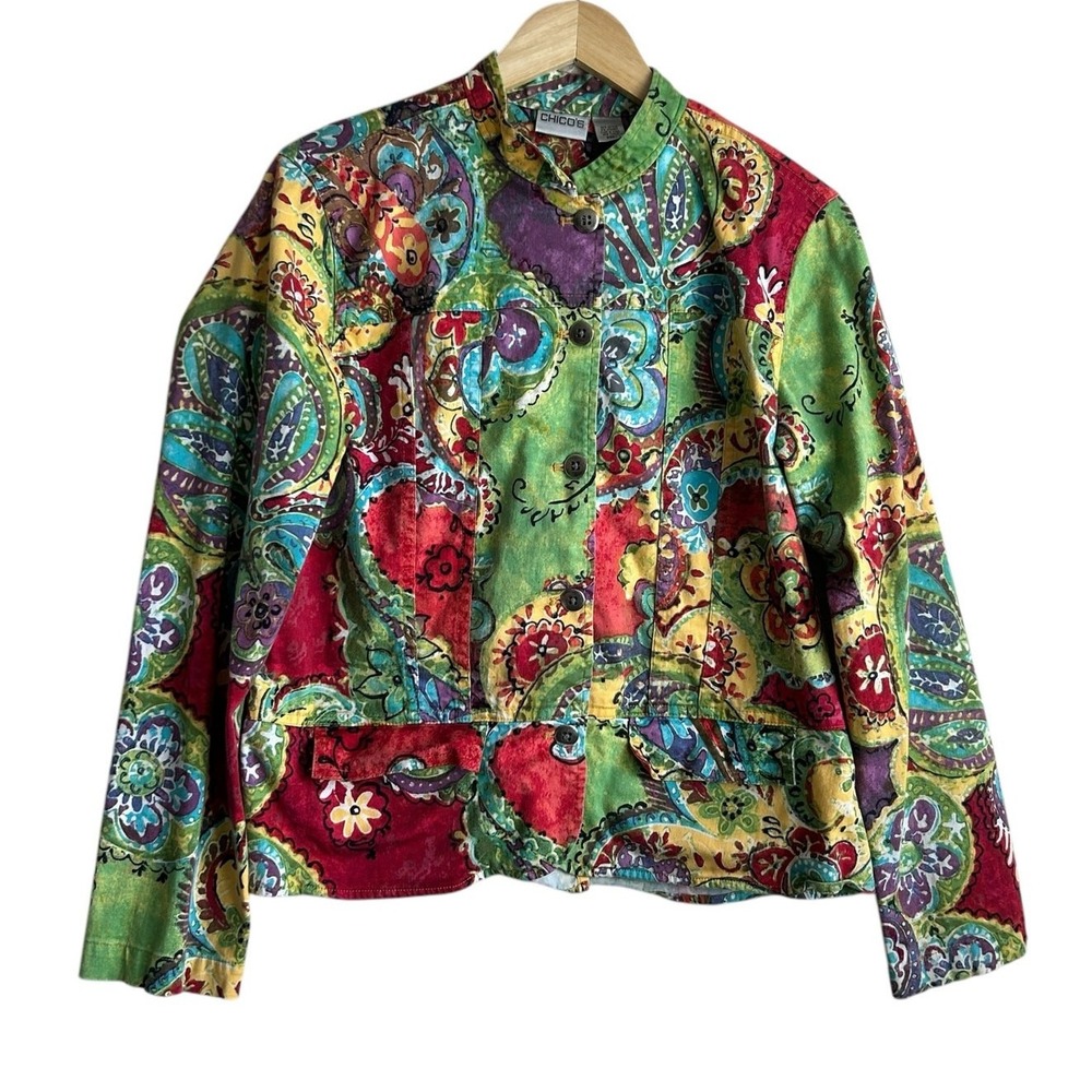 Chicos 1 Womens Tapestry Jacket M Multicolor‎ Paisley Artwear Statement Piece
